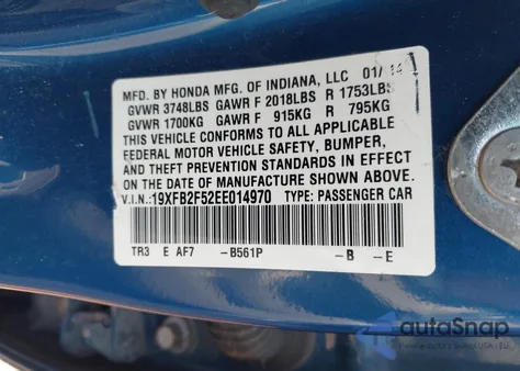 2014 Honda Civic Lx from USA, damaged, VIN 19XFB2F52EE014970